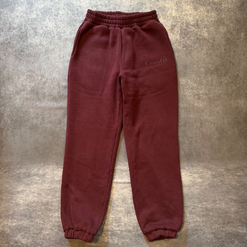 Comfrt Minimalist Sweatpants Small Burgundy Maroon Heavyweight Fleece Joggers S